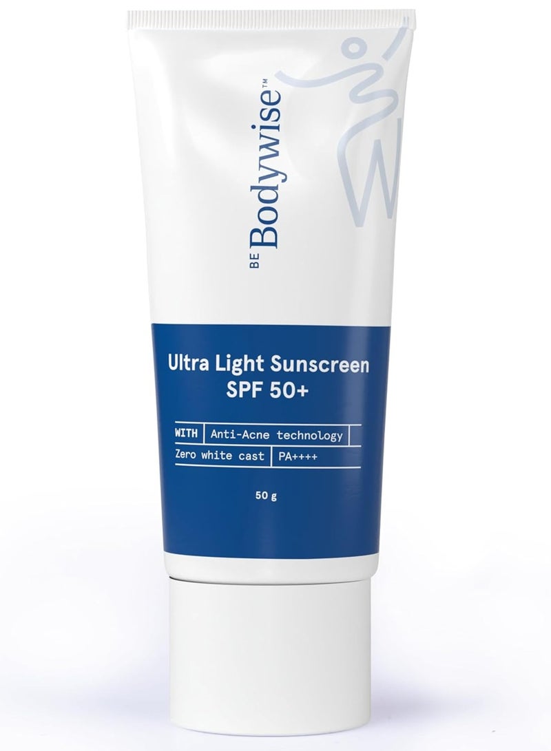 Be Bodywise Sunscreen Cream SPF 30  Ultra Lightweight  No White Cast  Broad Spectrum and Acne Safe  For Men and Women  50 ml - Image 1