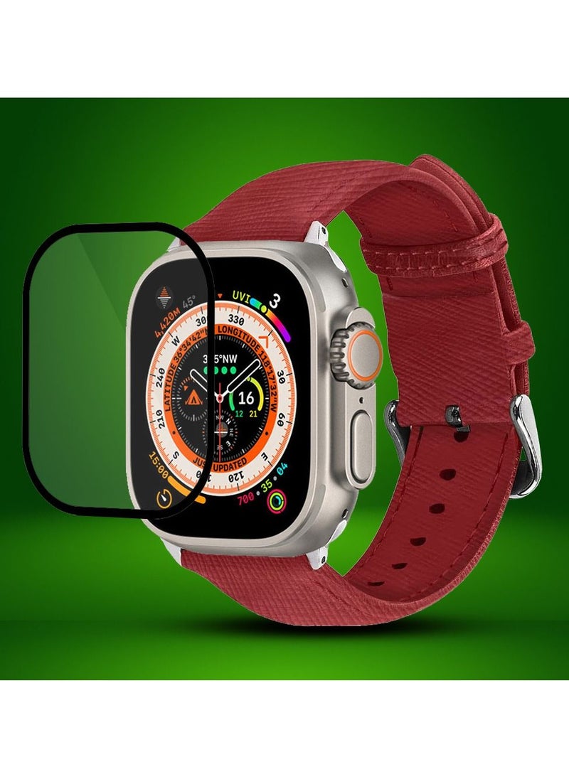 CATANES 2 Packs For Apple Watch Band 49mm Leather Band Buckle Strap Wristband and 3D Screen Protector Red  - Image 2
