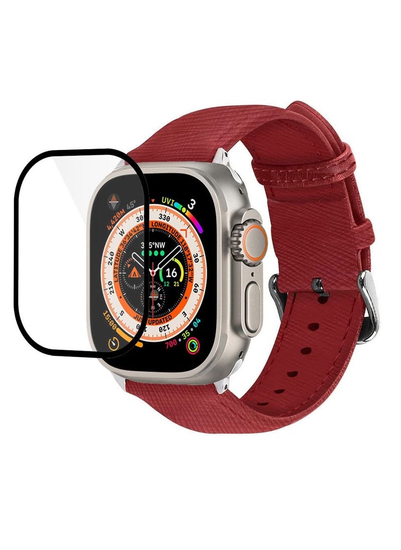 CATANES 2 Packs For Apple Watch Band 49mm Leather Band Buckle Strap Wristband and 3D Screen Protector Red  - Image 3