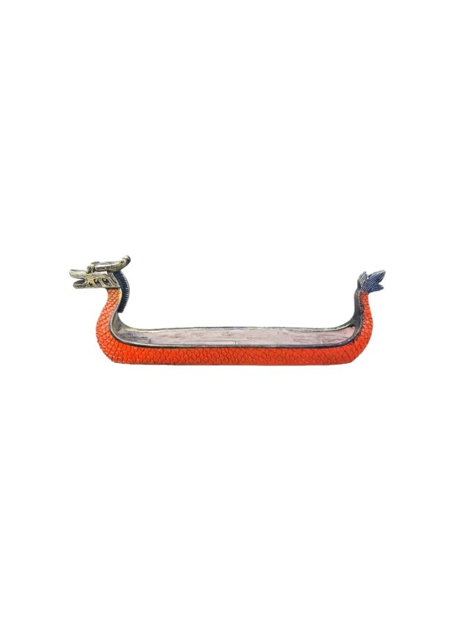Traditional Dragon Boat Incense Burner Stick Holder - Creative Resin Dragon Statue Home Decor Tabletop Ornament, Cultural Arts Crafts Collectible Figurine, Luxury Housewarming Ramadan Gift (Yellow/Orange) - Image 2