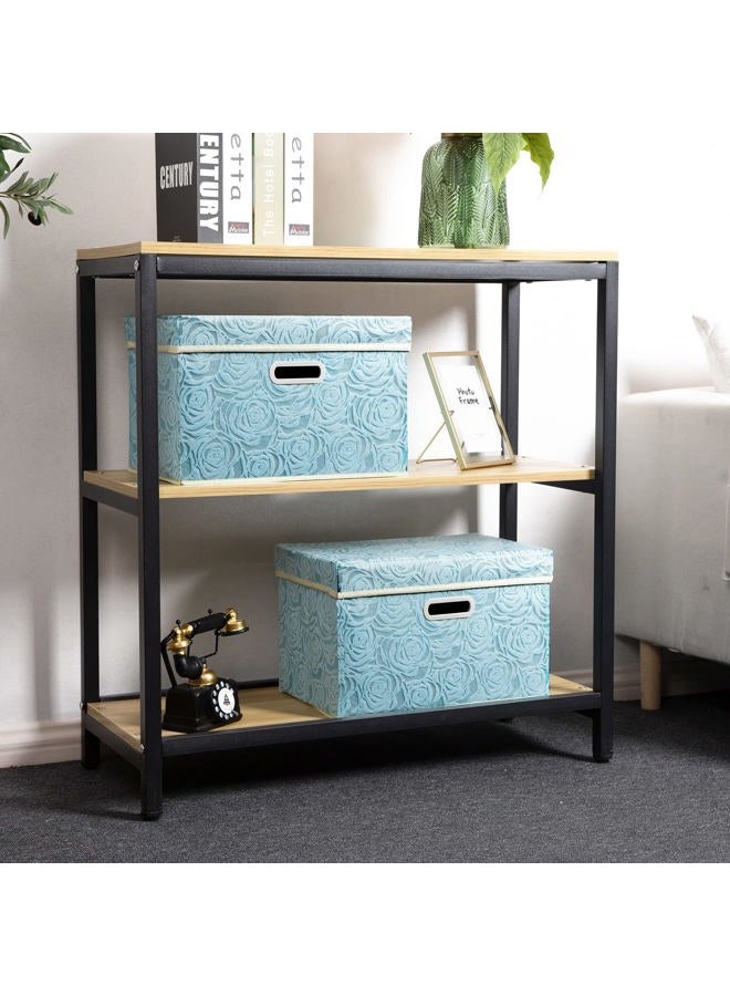 PRANDOM Stackable Storage Cubes with Lids [5-Pack] Fabric Decorative Storage Box Bins Organizer Containers Baskets with Cover Handles Divider for Bedroom Closet Living Room Blue 14.9x9.8x9.8 Inch - Image 2