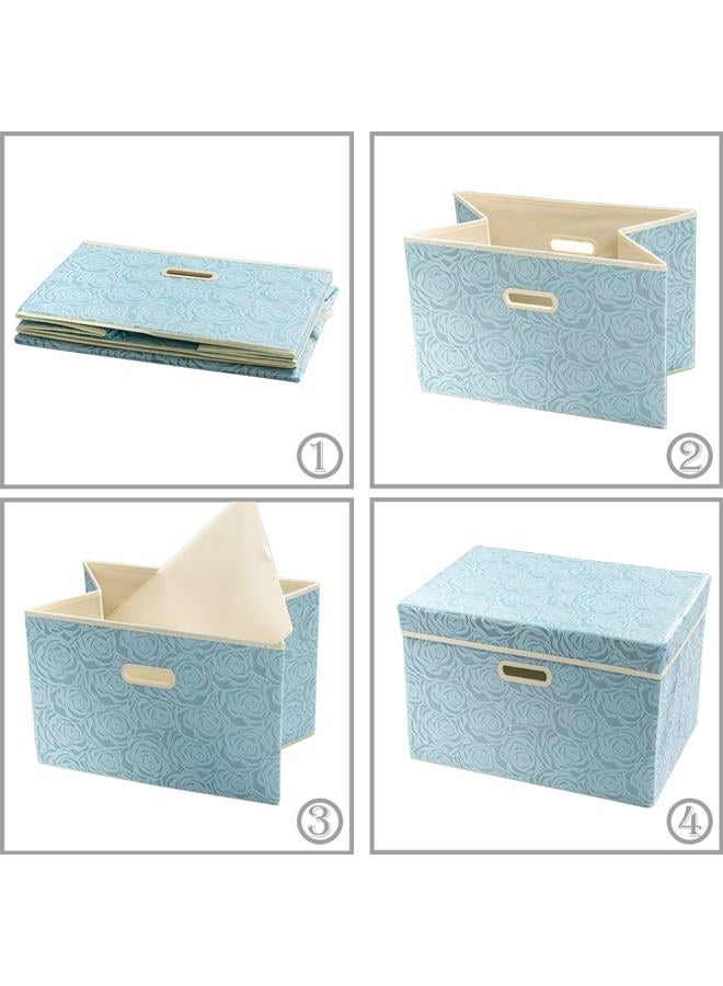 PRANDOM Stackable Storage Cubes with Lids [5-Pack] Fabric Decorative Storage Box Bins Organizer Containers Baskets with Cover Handles Divider for Bedroom Closet Living Room Blue 14.9x9.8x9.8 Inch - Image 5