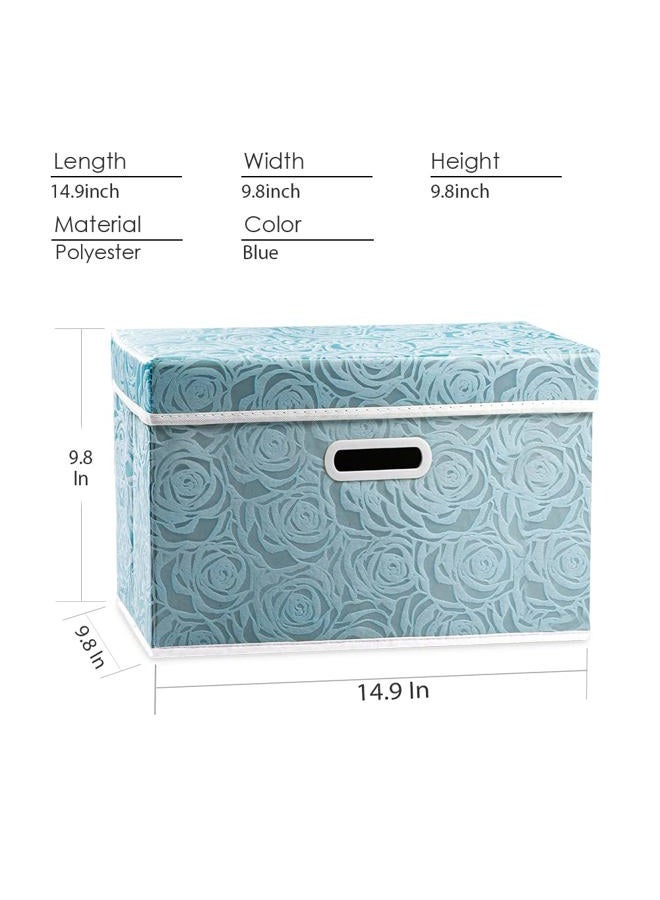 PRANDOM Stackable Storage Cubes with Lids [5-Pack] Fabric Decorative Storage Box Bins Organizer Containers Baskets with Cover Handles Divider for Bedroom Closet Living Room Blue 14.9x9.8x9.8 Inch - Image 3