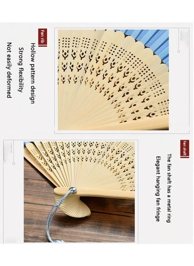 Unewshi Floral Folding Hand Fans Chinese Style Bamboo Folding Fan Handheld Fabric Folding Fan with Tassel Vintage Pattern Hand Fan Hollowed Bamboo Hand Holding Fan, Plum Blossom  - Image 4