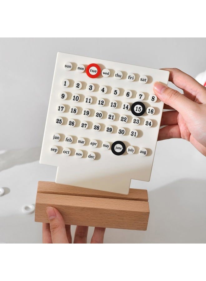 MEMORY FISH Wooden Desk Calendar Perpetual Calendar Retro Home Unique Gifts,Month Date Display, Desk Decorations for Office, Desk Accessories Aesthetic, Cute Desk Decor(Creamy white) - Image 4
