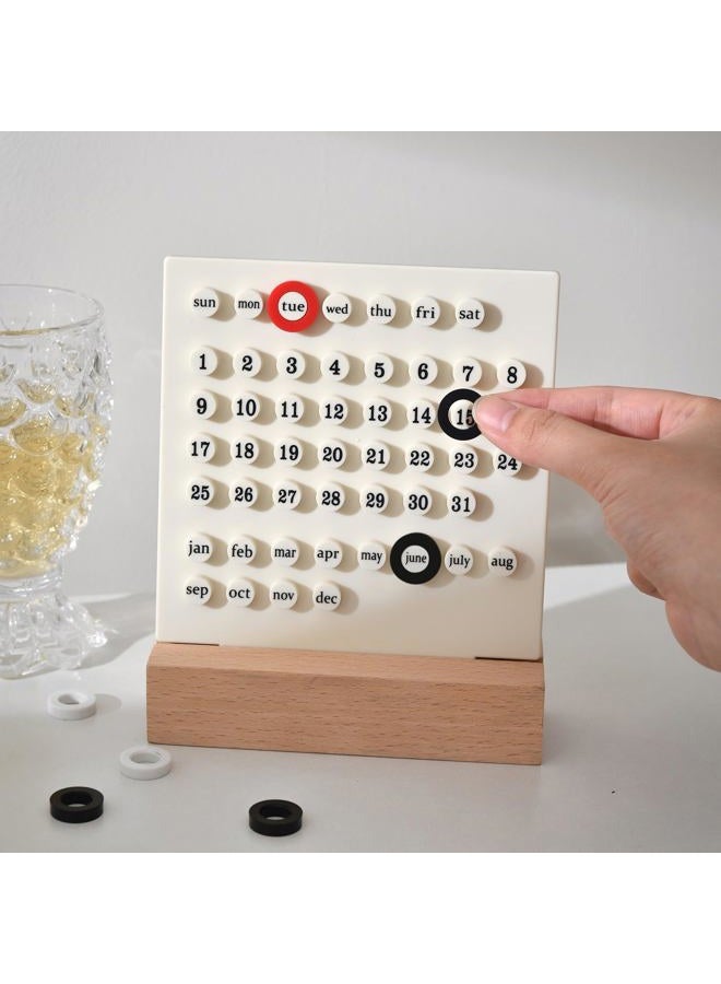 MEMORY FISH Wooden Desk Calendar Perpetual Calendar Retro Home Unique Gifts,Month Date Display, Desk Decorations for Office, Desk Accessories Aesthetic, Cute Desk Decor(Creamy white) - Image 3