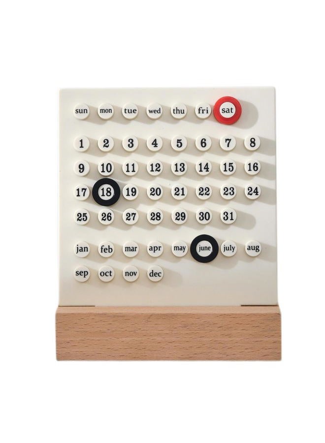 MEMORY FISH Wooden Desk Calendar Perpetual Calendar Retro Home Unique Gifts,Month Date Display, Desk Decorations for Office, Desk Accessories Aesthetic, Cute Desk Decor(Creamy white) - Image 1