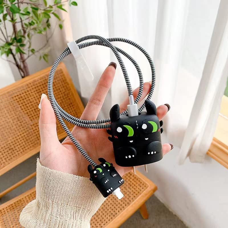 Careflection Premium Cartoon 3D Design Protective Case for 20W iPhone USB-C Power Adapter Charger Cable Protector Sleeve Toothless Dragon - Image 1