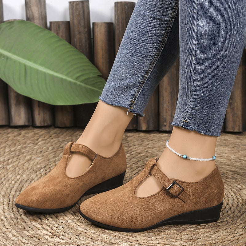 Women'S Large Size Single Shoes Autumn Style Pointed Shallow Buckle Wedge Mules - Image 1