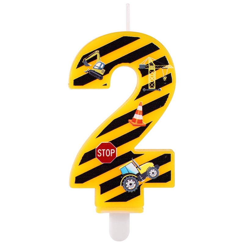lasuroa Birthday Candle, Happy Number Candles, Birthday Candles, Numbers Yellow and Black Striped Candles Decoration for Birthday Parties on Building Worker Theme for Boys (Number 2) - Image 1