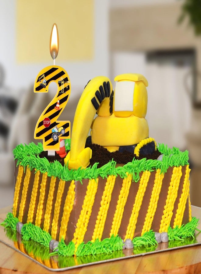 lasuroa Birthday Candle, Happy Number Candles, Birthday Candles, Numbers Yellow and Black Striped Candles Decoration for Birthday Parties on Building Worker Theme for Boys (Number 2) - Image 4