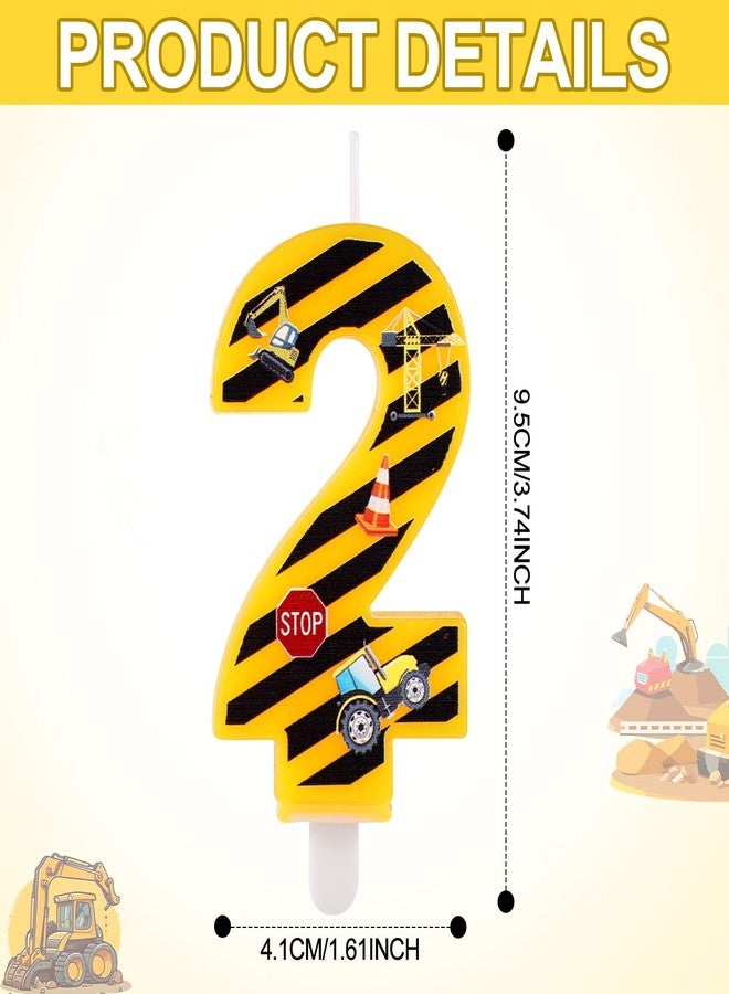 lasuroa Birthday Candle, Happy Number Candles, Birthday Candles, Numbers Yellow and Black Striped Candles Decoration for Birthday Parties on Building Worker Theme for Boys (Number 2) - Image 2