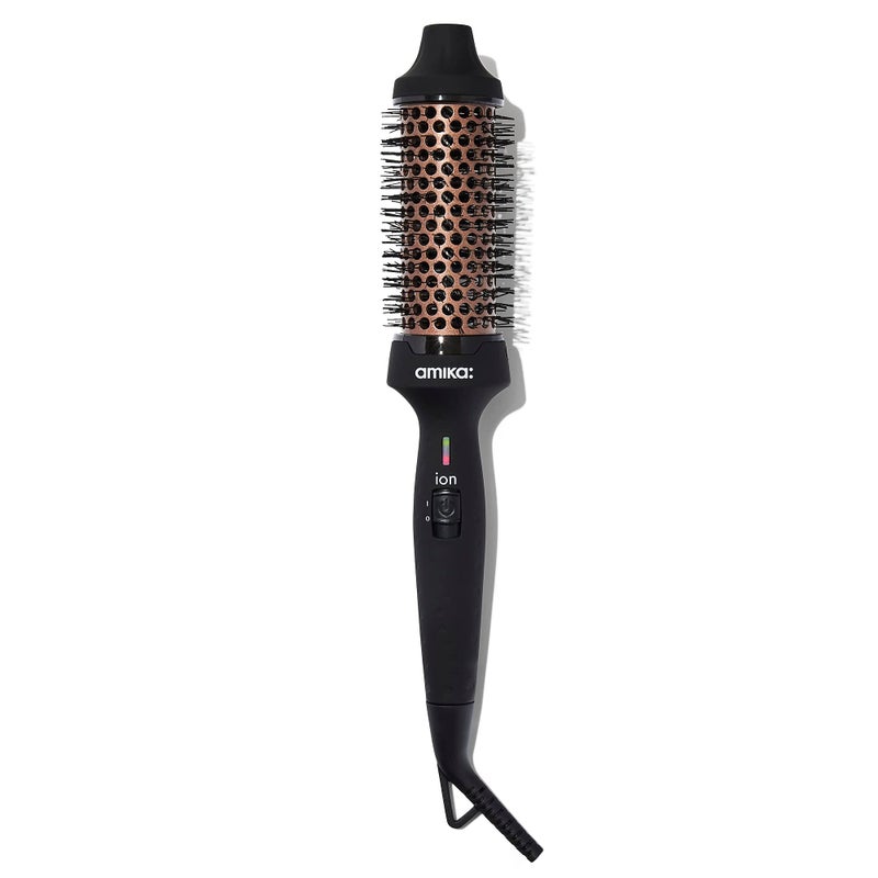 amika blowout babe thermal ionic hairbrush â€“ ionic ceramic round hot styling brush for smoothing & volume, add shine & tame frizz (barrel 1.5â€³) â€“ styling tool (black) - Image 2