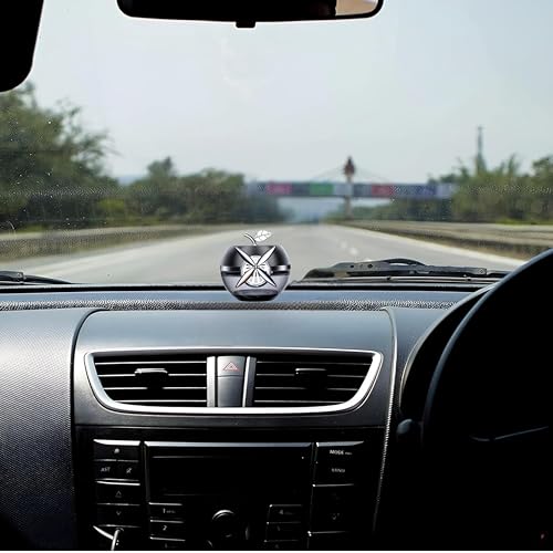 SOLDTRUE Solar Rotating Car Air Freshener Interior Dashboard Decoration | Diffuser with Solar Rotating Creative Car Perfume Decoration | Stylish Apple Design (Grey, Ocean Mist Fregrence, 45 ml.) - Image 2