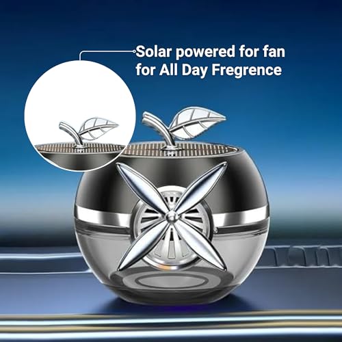 SOLDTRUE Solar Rotating Car Air Freshener Interior Dashboard Decoration | Diffuser with Solar Rotating Creative Car Perfume Decoration | Stylish Apple Design (Grey, Ocean Mist Fregrence, 45 ml.) - Image 3