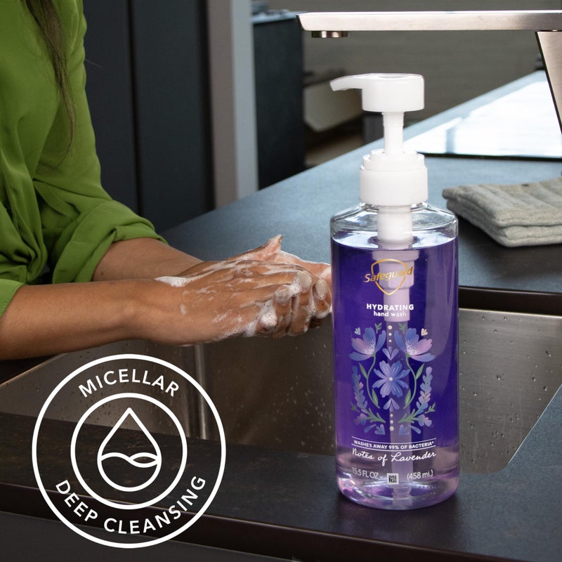 Safeguard صابون يد سائل سيفغارد، تنظيف عميق بالميكلا، يزيل 99% من البكتيريا، مصنوع من مرطبات طبيعية، غني بمرطبات البشرة، متوازن الحموضة، برائحة اللافندر 15.5 أونصة (عبوة من 4)  - Image 5