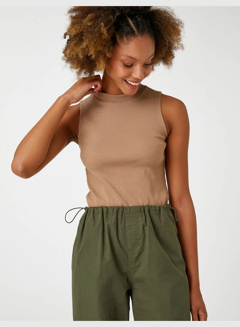 كوتون Sleeveless Ribbed High Neck Tanktop