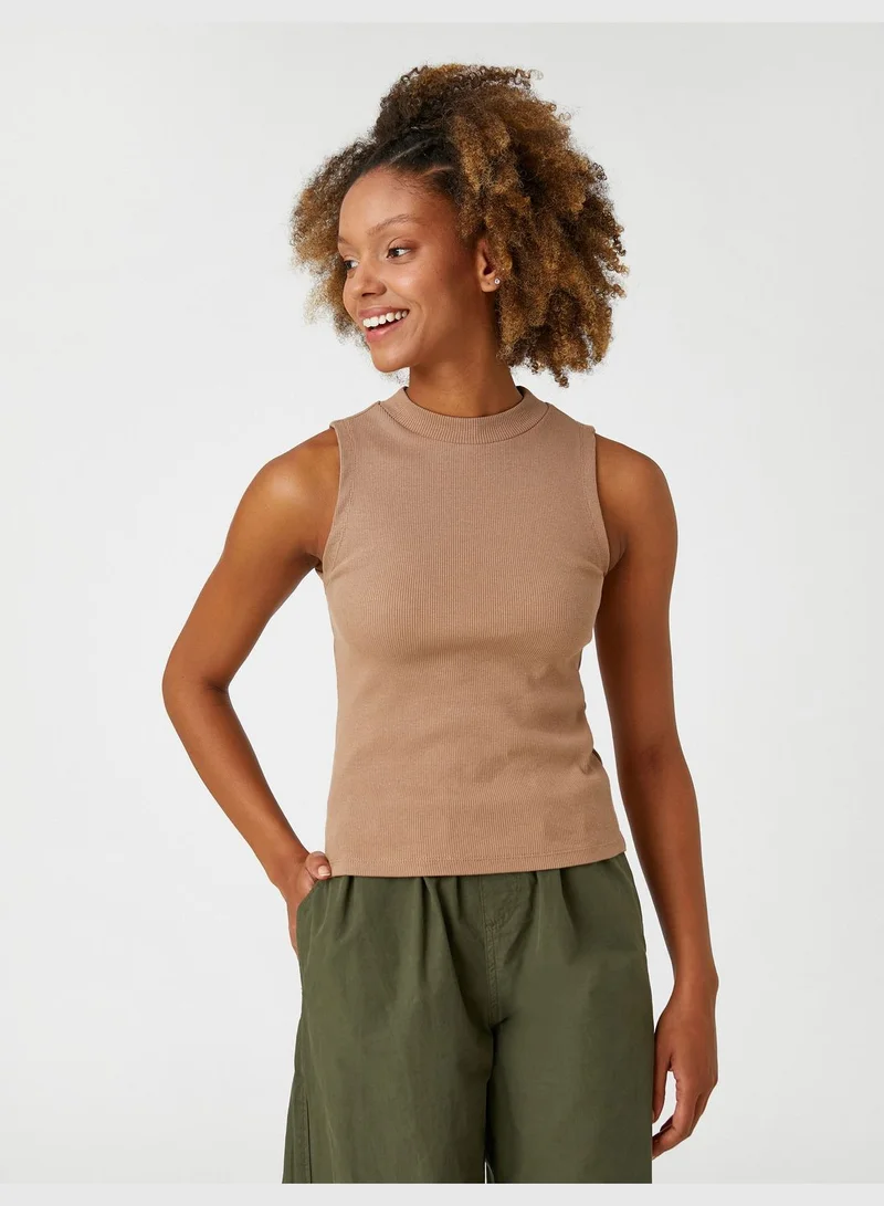 كوتون Sleeveless Ribbed High Neck Tanktop