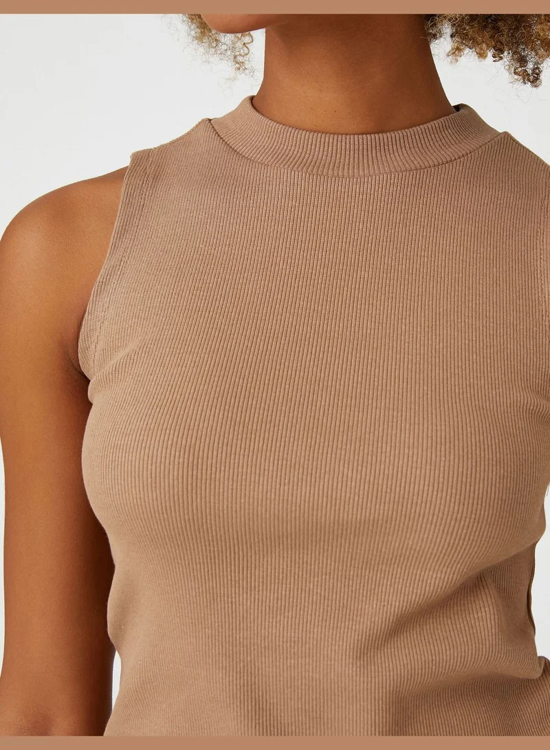 كوتون Sleeveless Ribbed High Neck Tanktop