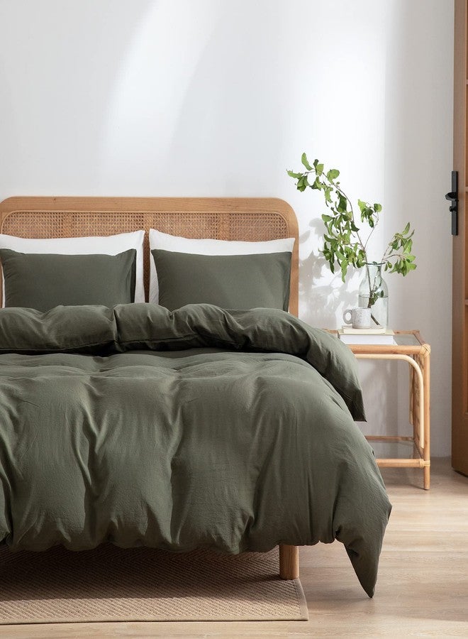BUPIRD Dark Green Duvet Cover Twin, 100% Microfiber 3 Pieces Solid Color Casual Olive Green Bedding Set for Boys Girls, with Zipper Closure, Luxury Ultra Soft Relaxed Feel Natural (Dark Green, Twin) - Image 1
