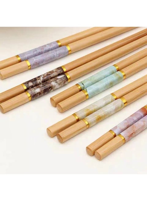 Natural Bamboo Chopsticks Imitation Jade Non-lacquered Solid Wood Chopsticks Anti-mildew High Temperature One-person Chopsticks Dining Tableware Chopsticks-Color:No Sections, Five-color Anti-jade Chopsticks-Specifications:10 Pairs