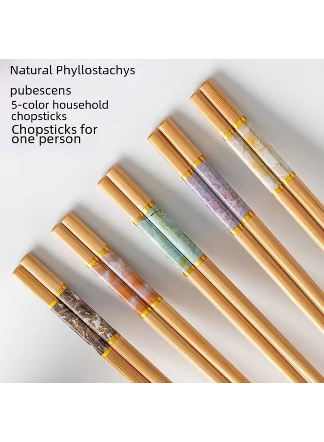 Natural Bamboo Chopsticks Imitation Jade Non-lacquered Solid Wood Chopsticks Anti-mildew High Temperature One-person Chopsticks Dining Tableware Chopsticks-Color:No Sections, Five-color Anti-jade Chopsticks-Specifications:10 Pairs
