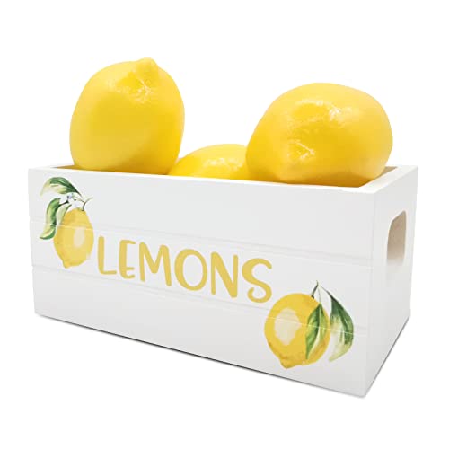 Laisgee Lemon Mini Crate Summer Tiered Tray Decor Farmhouse Lemonade Kitchen Decorations Summertime Wood Crate with 5 Faux Lemons - Image 1