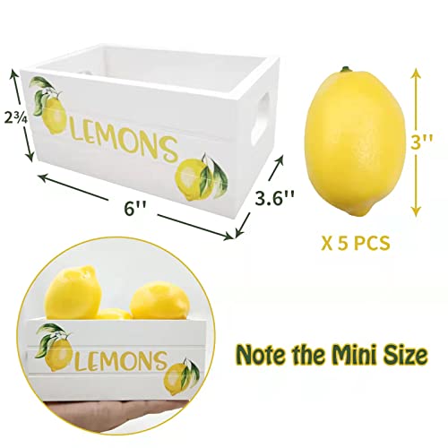 Laisgee Lemon Mini Crate Summer Tiered Tray Decor Farmhouse Lemonade Kitchen Decorations Summertime Wood Crate with 5 Faux Lemons - Image 2