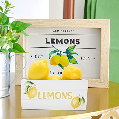 Laisgee Lemon Mini Crate Summer Tiered Tray Decor Farmhouse Lemonade Kitchen Decorations Summertime Wood Crate with 5 Faux Lemons - Image 5