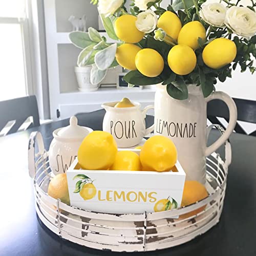Laisgee Lemon Mini Crate Summer Tiered Tray Decor Farmhouse Lemonade Kitchen Decorations Summertime Wood Crate with 5 Faux Lemons - Image 4