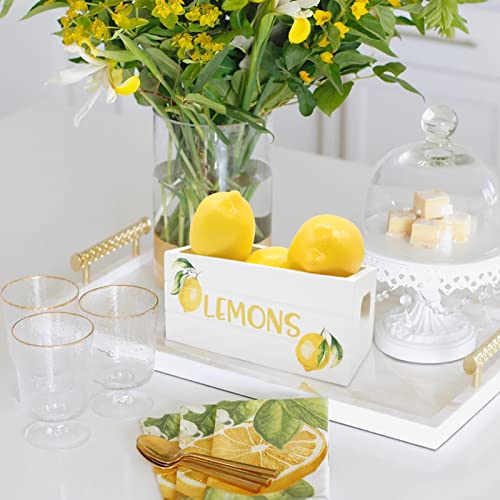 Laisgee Lemon Mini Crate Summer Tiered Tray Decor Farmhouse Lemonade Kitchen Decorations Summertime Wood Crate with 5 Faux Lemons - Image 3