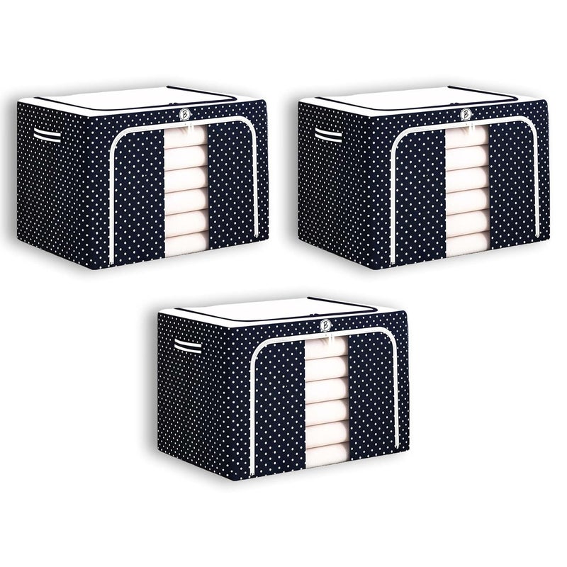 BTfash Clothes Foldable Clothes Storage Baskets for Wardrobe Books Saree Shirts Stationery Paper Document Toyand Blankets Storage Box with HandlesAssorted 66 Liter Pack of 3 - Image 1