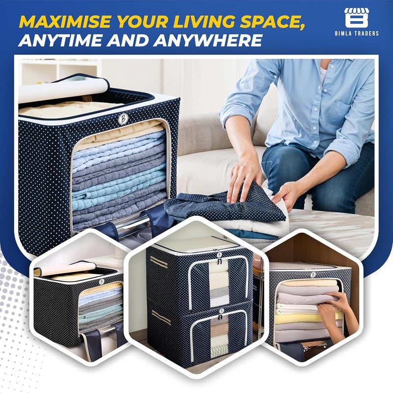 BTfash Clothes Foldable Clothes Storage Baskets for Wardrobe Books Saree Shirts Stationery Paper Document Toyand Blankets Storage Box with HandlesAssorted 66 Liter Pack of 3 - Image 3