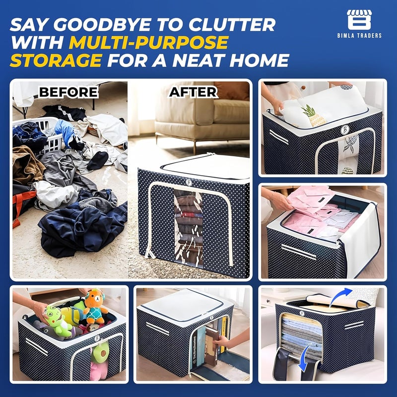 BTfash Clothes Foldable Clothes Storage Baskets for Wardrobe Books Saree Shirts Stationery Paper Document Toyand Blankets Storage Box with HandlesAssorted 66 Liter Pack of 3 - Image 5