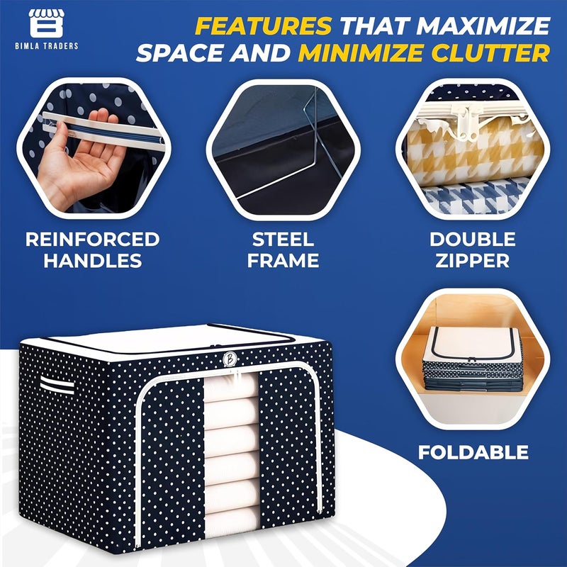 BTfash Clothes Foldable Clothes Storage Baskets for Wardrobe Books Saree Shirts Stationery Paper Document Toyand Blankets Storage Box with HandlesAssorted 66 Liter Pack of 3 - Image 4