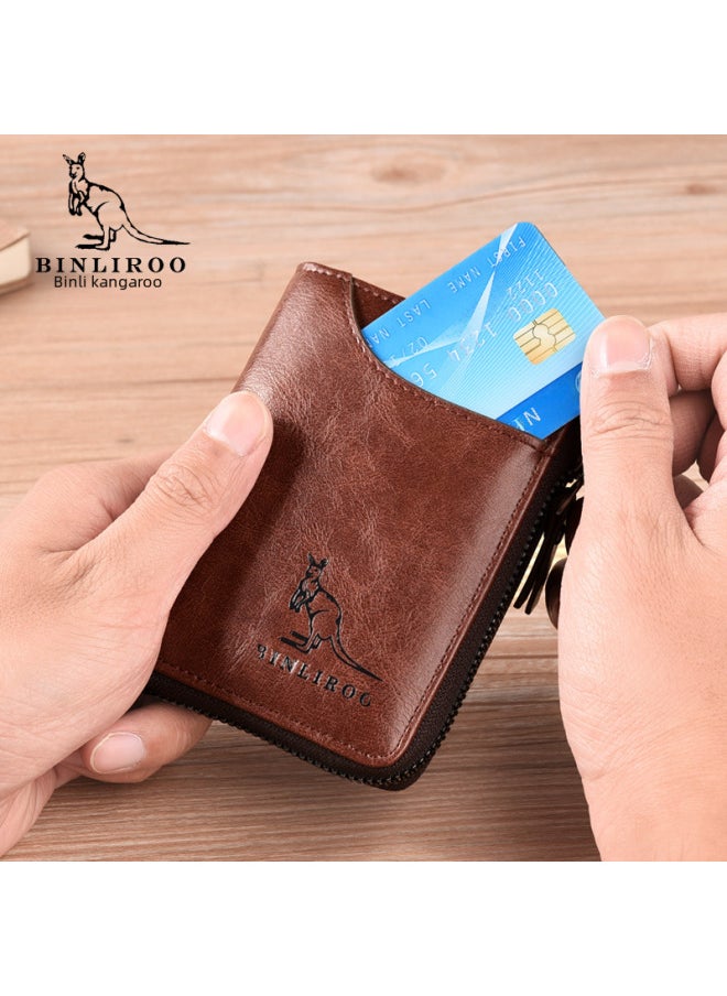ماركة غير محددة - محفظة عملات معدنية Benli Kangaroo 2003 مزودة بفتحات متعددة للبطاقات وحامل بطاقات مضاد للسرقة ومصنوعة من الجلد بحجم صغير - اللون: كاكي 2003 - Image 1