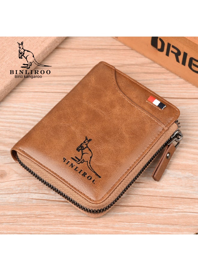 ماركة غير محددة - محفظة عملات معدنية Benli Kangaroo 2003 مزودة بفتحات متعددة للبطاقات وحامل بطاقات مضاد للسرقة ومصنوعة من الجلد بحجم صغير - اللون: كاكي 2003 - Image 1