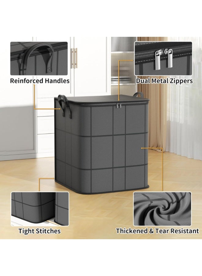 Bukela 4 عبوات كبيرة لتخزين الملابس، منظمات خزائن، حاويات تخزين، صناديق قابلة للطي بمقابض معززة، وسوستة قوية، للملابس، البطانيات، الأغطية - Image 3