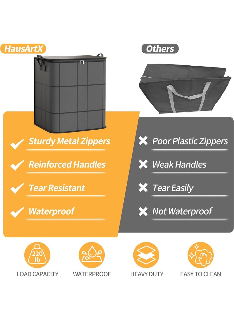 Bukela 4 عبوات كبيرة لتخزين الملابس، منظمات خزائن، حاويات تخزين، صناديق قابلة للطي بمقابض معززة، وسوستة قوية، للملابس، البطانيات، الأغطية - Image 4