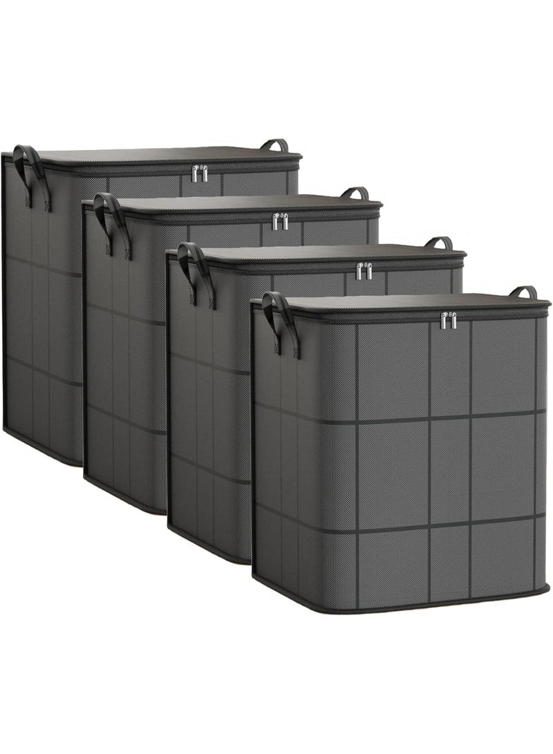 Bukela 4 عبوات كبيرة لتخزين الملابس، منظمات خزائن، حاويات تخزين، صناديق قابلة للطي بمقابض معززة، وسوستة قوية، للملابس، البطانيات، الأغطية - Image 1