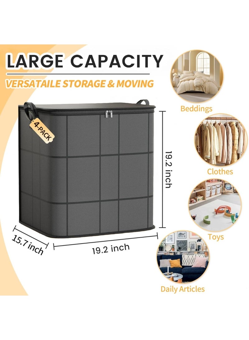 Bukela 4 عبوات كبيرة لتخزين الملابس، منظمات خزائن، حاويات تخزين، صناديق قابلة للطي بمقابض معززة، وسوستة قوية، للملابس، البطانيات، الأغطية - Image 2
