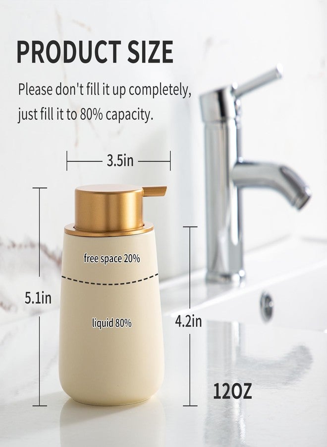 Enra Ceramic Soap Dispenser,12 oz Hand Lotion Dispenser with Gold Pump,Refillable Dish Soap Dispenser,Modern Liquid Soap Dispenser for Bathroom,Kitchen with Easy-to-Press Pump(Beige Liquid Glod Pump) - Image 4