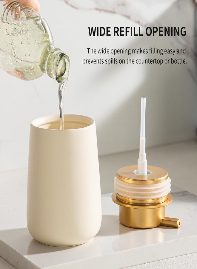Enra Ceramic Soap Dispenser,12 oz Hand Lotion Dispenser with Gold Pump,Refillable Dish Soap Dispenser,Modern Liquid Soap Dispenser for Bathroom,Kitchen with Easy-to-Press Pump(Beige Liquid Glod Pump) - Image 2