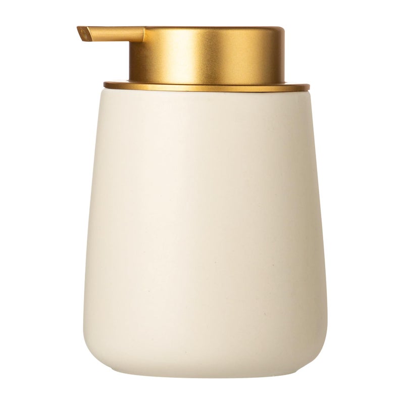Enra Ceramic Soap Dispenser,12 oz Hand Lotion Dispenser with Gold Pump,Refillable Dish Soap Dispenser,Modern Liquid Soap Dispenser for Bathroom,Kitchen with Easy-to-Press Pump(Beige Liquid Glod Pump) - Image 1
