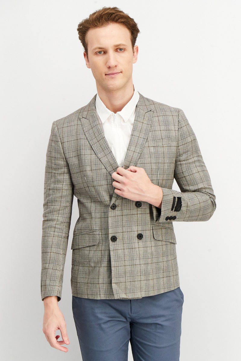 SELECTED Men Slim Fit Long Sleeve Plaid Blazer Jacket, Grey Combo - Image 1