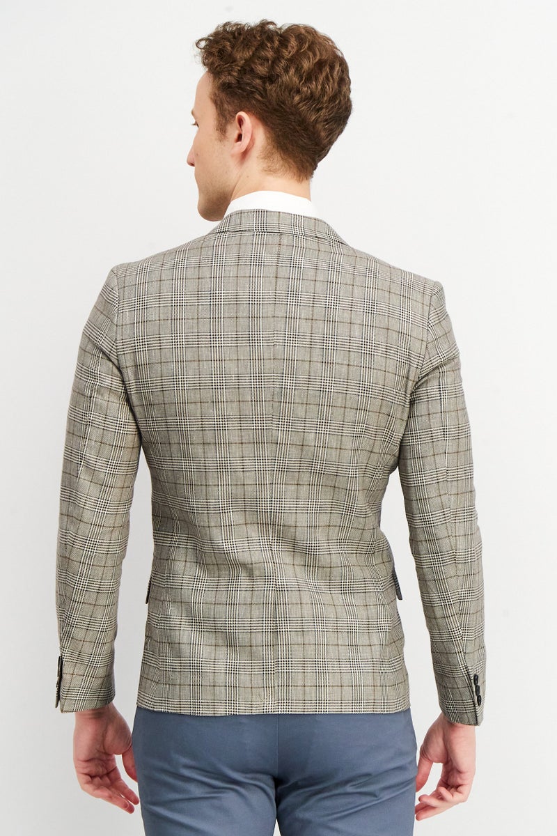 SELECTED Men Slim Fit Long Sleeve Plaid Blazer Jacket, Grey Combo - Image 4