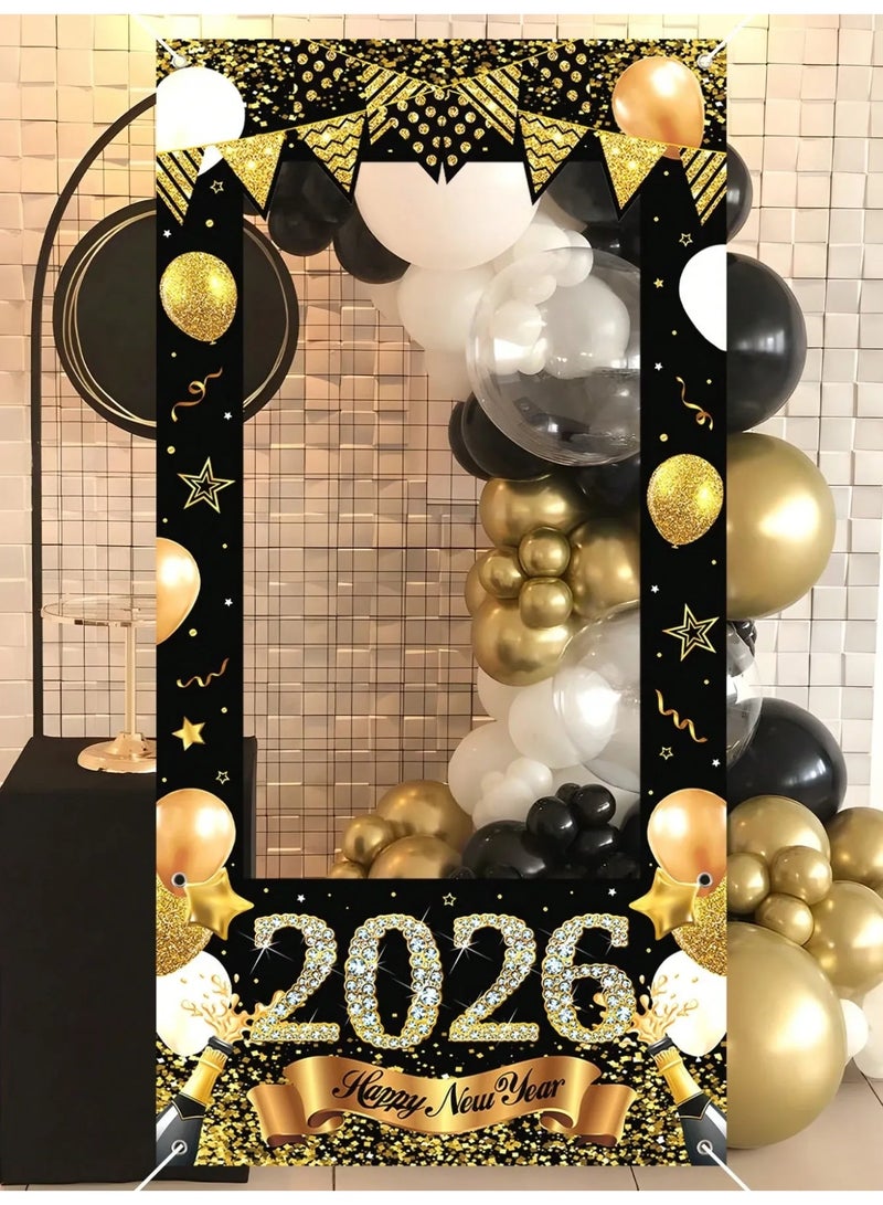 زينه العام الجديد اطار تصوير بتصميم سنه جديده سعيده مزين بارقام العام الجديد 2026 مصنوع من خامة الفينيل المتينة اطار تصوير مناسب كخلفية للتصوير وتزيين الحفلات للاحتفال بالعام  الجديد - Image 1
