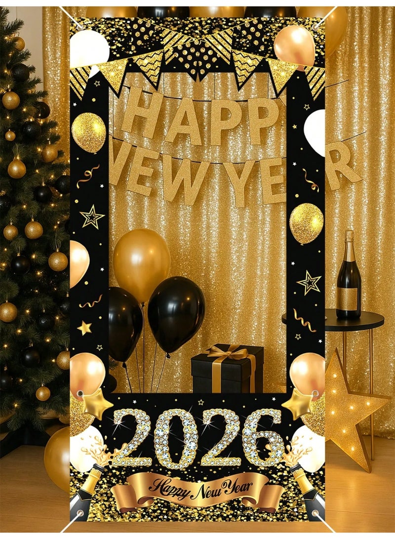 زينه العام الجديد اطار تصوير بتصميم سنه جديده سعيده مزين بارقام العام الجديد 2026 مصنوع من خامة الفينيل المتينة اطار تصوير مناسب كخلفية للتصوير وتزيين الحفلات للاحتفال بالعام  الجديد - Image 2