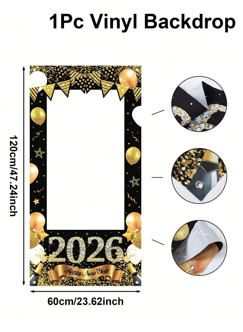 زينه العام الجديد اطار تصوير بتصميم سنه جديده سعيده مزين بارقام العام الجديد 2026 مصنوع من خامة الفينيل المتينة اطار تصوير مناسب كخلفية للتصوير وتزيين الحفلات للاحتفال بالعام  الجديد - Image 5