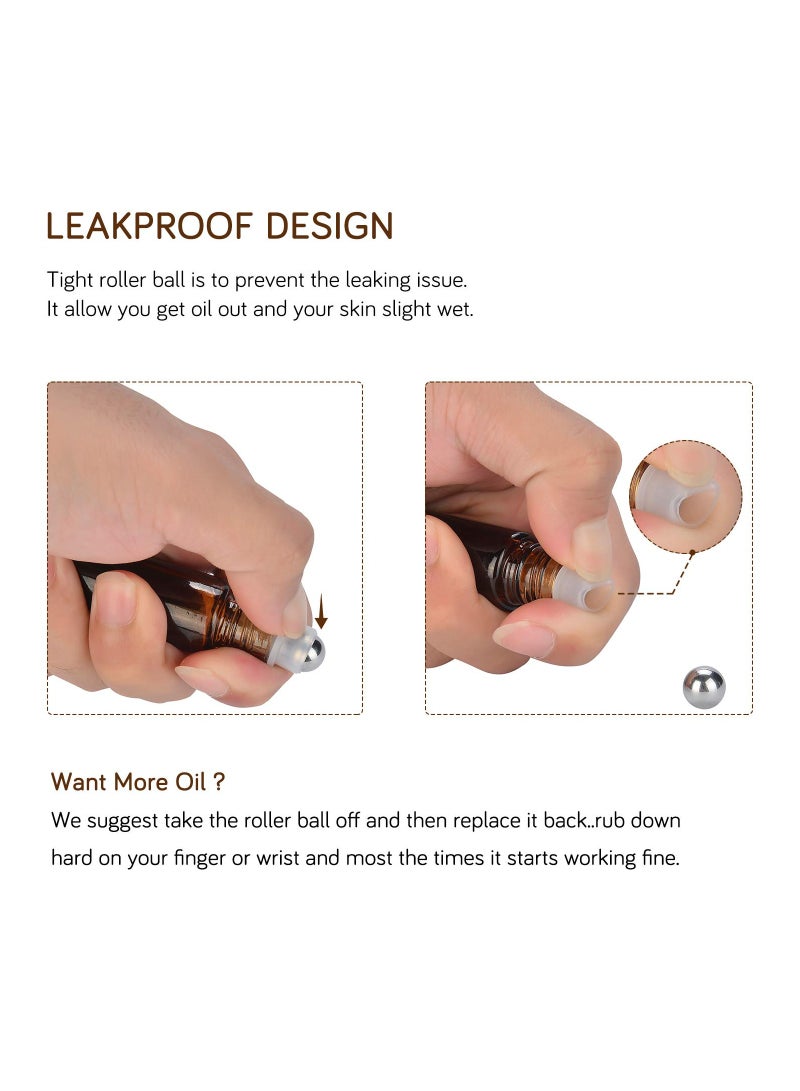 10 قطع من زجاجات الزيت العطري العنبر الأسطوانية 10 مل لفة زجاجية فارغة قابلة لإعادة الملء على الزجاجات - Image 3